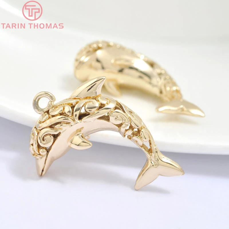 

(678)6PCS 30x20MM 24K Champagne Gold Color Plated Brass Dolphin Charms Pendants High Quality Diy Jewelry Accessories