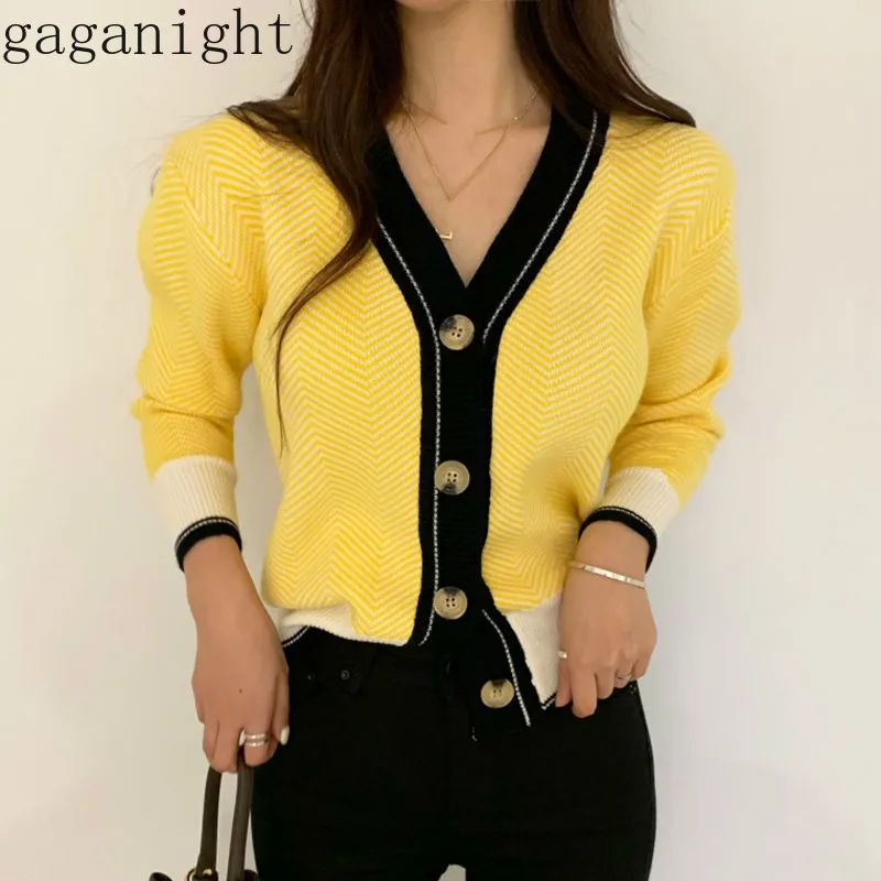 Gaganight Patchwork Color Fashion Women Short Cardigan Long Sleeve V Neck Button Spring Autumn Kardigan Female Korean Outwear
Gaganight Patchwork Color Fashion Women Short Cardigan Long Sleeve V Neck Button Spring Autumn Kardigan Female Korean Outwear
