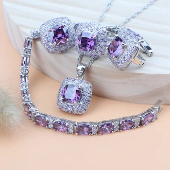 Silver 925 Women Jewelry Sets Purple Cubic Zirconia Costume Jewelry Wedding Bridal Pendant Rings Earrings Bracelet Necklace Set
Silver 925 Women Jewelry Sets Purple Cubic Zirconia Costume Jewelry Wedding Bridal Pendant Rings Earrings Bracelet Necklace Set