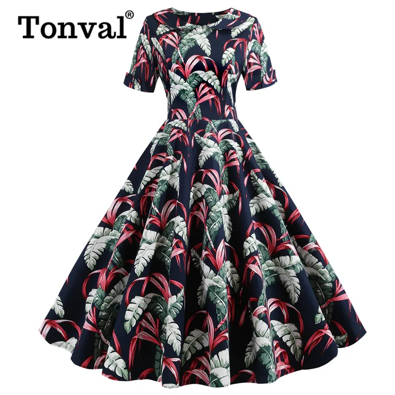 Tonval Multicolor Botanical Print Peter pan Collar Rockabilly Dress Women Summer 1950s A Line Vintage Swing Dresses
Tonval Multicolor Botanical Print Peter pan Collar Rockabilly Dress Women Summer 1950s A Line Vintage Swing Dresses