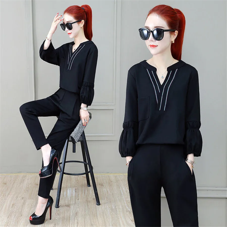 Office Ladies Black 2 two piece set top and pants Elegant Female Casual suit sets Women clothing 5XL
Office Ladies Black 2 two piece set top and pants Elegant Female Casual suit sets Women clothing 5XL
