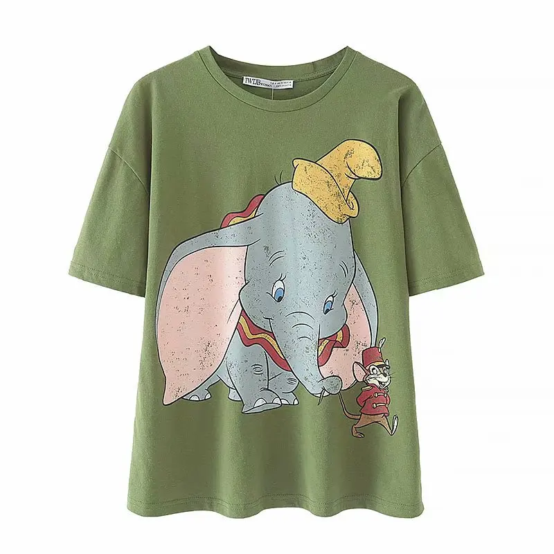2019 Summer new women's European and American style round neck short-sleeved zaraing chest small elephant print head T-shirt
2019 Summer new women's European and American style round neck short-sleeved zaraing chest small elephant print head T-shirt
