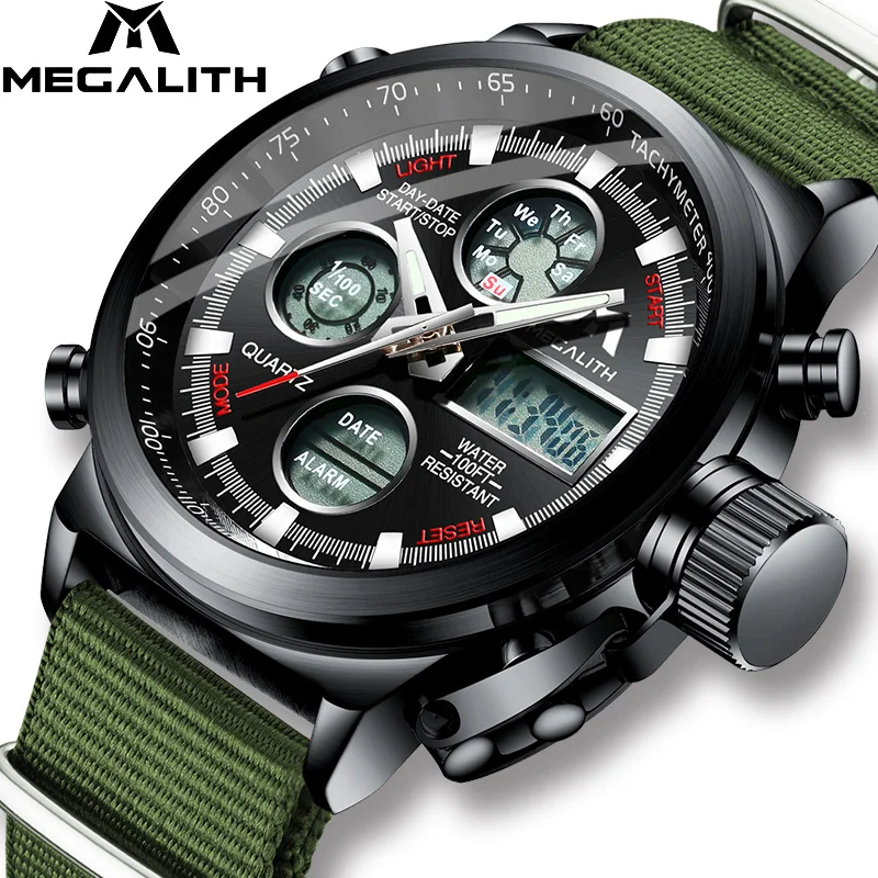 MEGALITH военные часы мужские RelóGio Masculino спортивные кварцевые с нейлоновым ремешком