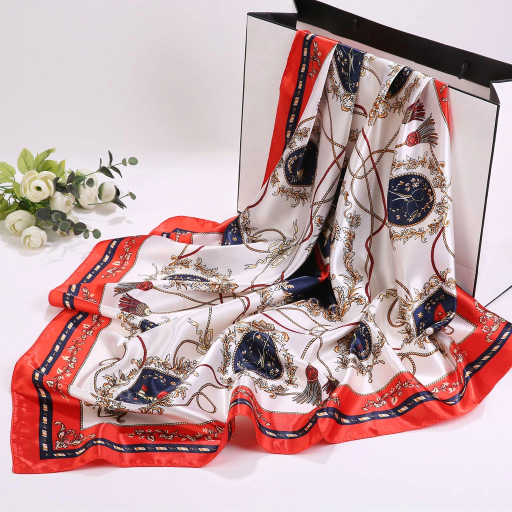 90X90cm Twill Square Scarf Hair Tie Women Elegant Small Vintage Skinny Retro Head Neck Silk Scarf Scarves Foulard 919