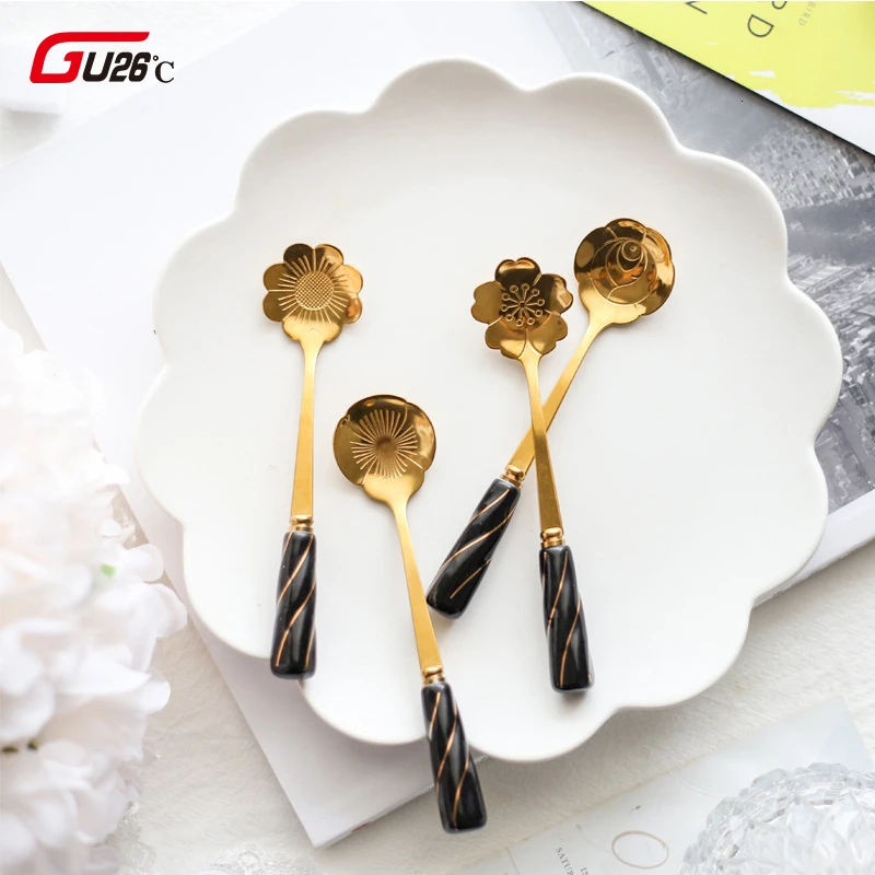 4Pcs Stainless Steel Spoon Set with Ceramic Handle Flowers Shape Ice Tea Coffee Spoon Dessert Spoon Kitchen Drink Tableware
4Pcs Stainless Steel Spoon Set with Ceramic Handle Flowers Shape Ice Tea Coffee Spoon Dessert Spoon Kitchen Drink Tableware