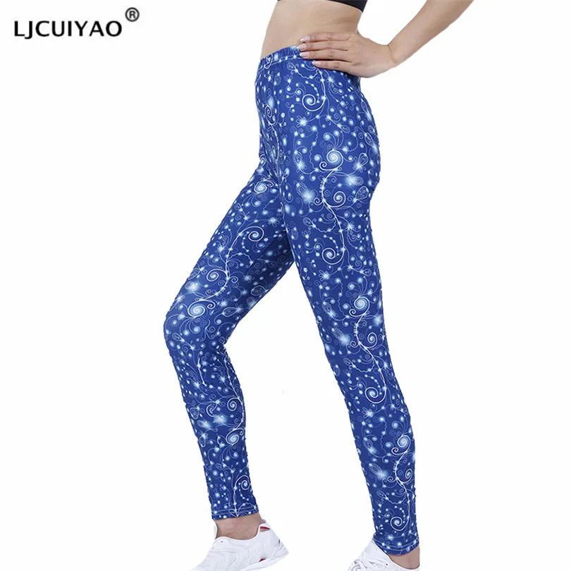 

LJCUIYAO Women Push Up Leggings Sexy High Waist Spandex Workout Casual Fitness Female Blue Shiny Roll Ankle-Length Jeggings