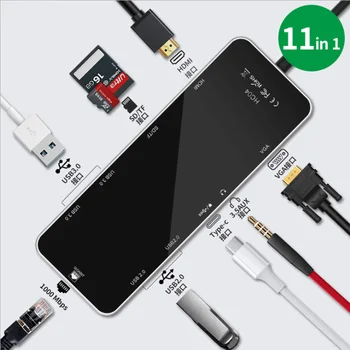 USB-C HUB 11 in 1 Type-c to Multi USB 3.0 HDMI 4k RJ45 Power Adapter Type C HUB HAB Splitter For Macbook Pro Air
USB-C HUB 11 in 1 Type-c to Multi USB 3.0 HDMI 4k RJ45 Power Adapter Type C HUB HAB Splitter For Macbook Pro Air