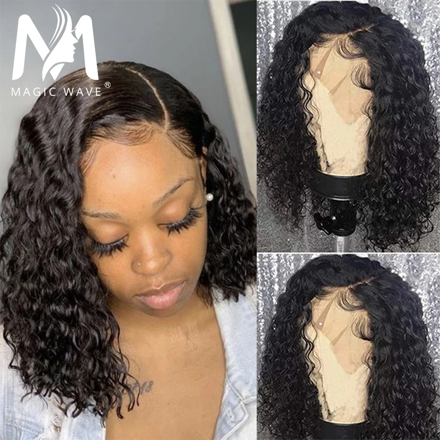 

Magic Wave Jerry Curly Short Bob 13x4 Lace Front Human Hair Wigs PrePlucked For Women Kinky Deep Water Wavy Frontal Virgin Wig