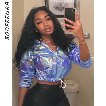 BOOFEENAA Holographic Fashion Crop Top Hoodies Women Streetwear Zipper Oversized Sweatshirt Pullover Kpop Clothes C84-AC56
BOOFEENAA Holographic Fashion Crop Top Hoodies Women Streetwear Zipper Oversized Sweatshirt Pullover Kpop Clothes C84-AC56