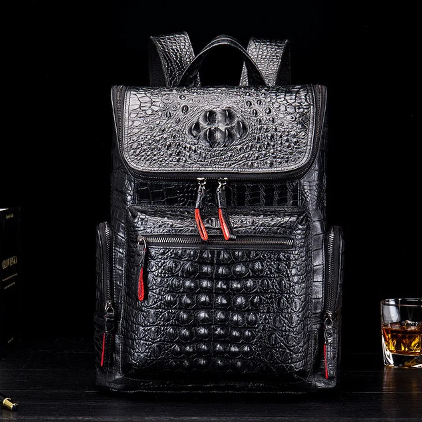 Genuine Top Layer Cow Leather Crocodile Pattern Black Color Backpack Double Shoulder Belt School Large Capacity Travel Bag
Genuine Top Layer Cow Leather Crocodile Pattern Black Color Backpack Double Shoulder Belt School Large Capacity Travel Bag