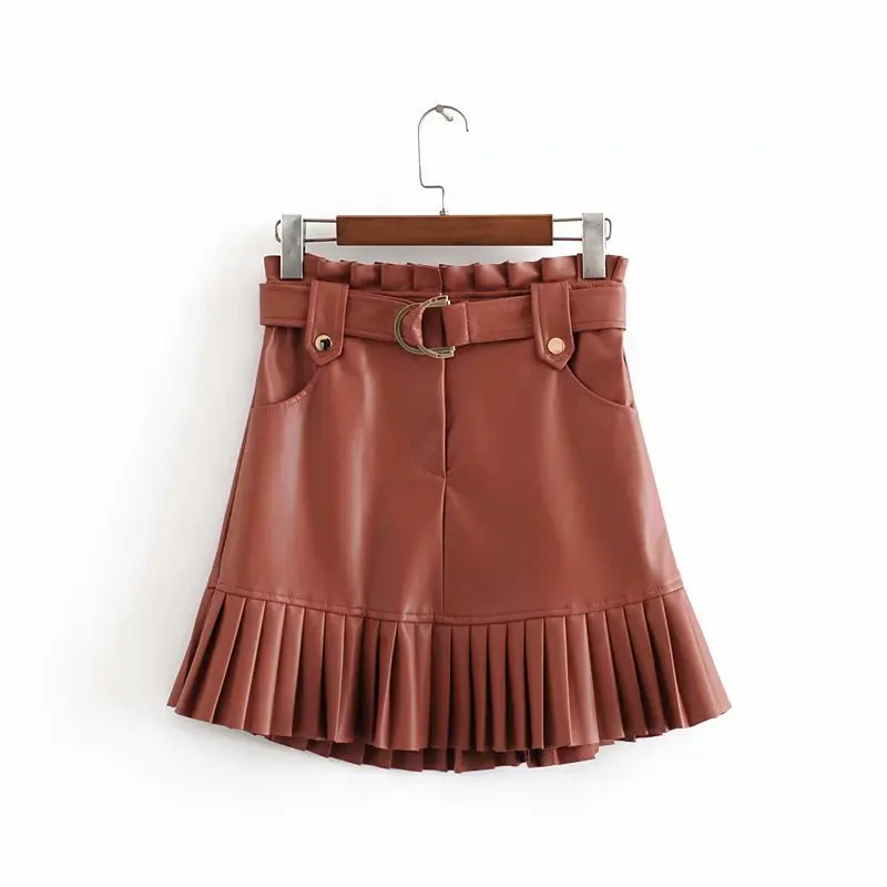 2020 early spring new European and American style small pleated soft faux leather mini skirt short skirtSolid High Pleated A-Lin
2020 early spring new European and American style small pleated soft faux leather mini skirt short skirtSolid High Pleated A-Lin