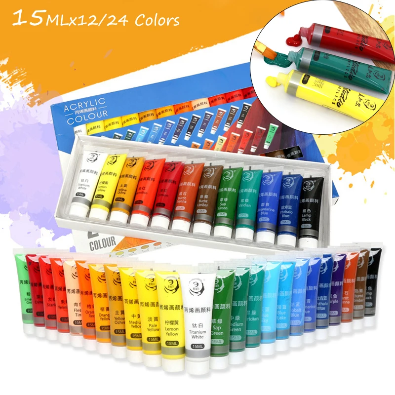 12/24 Colors 15ML Acrylic Paint Set Color Paint For Fabric Clothing Nail Glass Drawing Painting For Kids Waterproof Art Supplies 
12/24 Colors 15ML Acrylic Paint Set Color Paint For Fabric Clothing Nail Glass Drawing Painting For Kids Waterproof Art Supplies