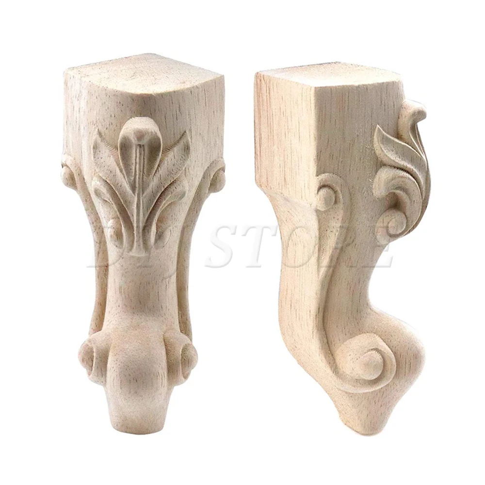 

1/4Pcs 15cm Wooden Furniture Legs, Carved Solid Wood Unfinished Replacement Legs for Sofa Cabinet Coffee Table tv stands beds