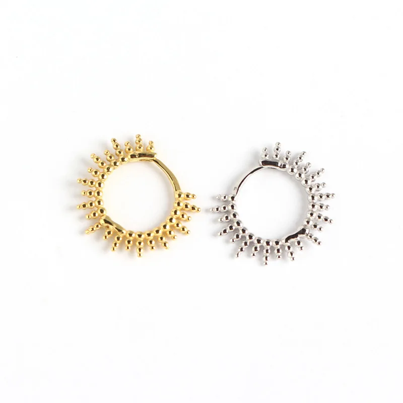 925 Sterling Silver Earring Fashion Sun Ray Round Bead Ear Ring color zircon Bone Buckle personality Wild Girl Jewel | Украшения и