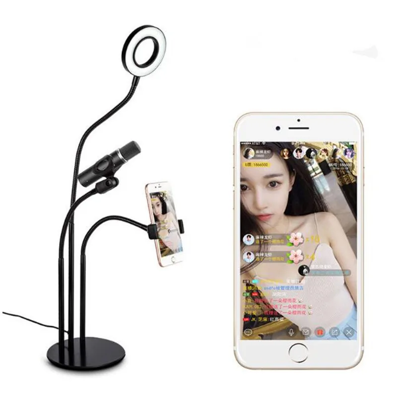 3 in 1 LED Ring Selfie Light Desktop LED lamp Lazy Mobile Phone Holder with Microphone Holder for iphone Video stander
3 in 1 LED Ring Selfie Light Desktop LED lamp Lazy Mobile Phone Holder with Microphone Holder for iphone Video stander