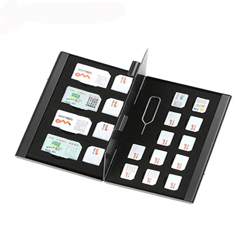Portable 21 in 1 Aluminum Portable SIM Micro Pin SIM Card Nano SIM Card Pin Memory Card Storage Box Case Protector Holder Black
Portable 21 in 1 Aluminum Portable SIM Micro Pin SIM Card Nano SIM Card Pin Memory Card Storage Box Case Protector Holder Black