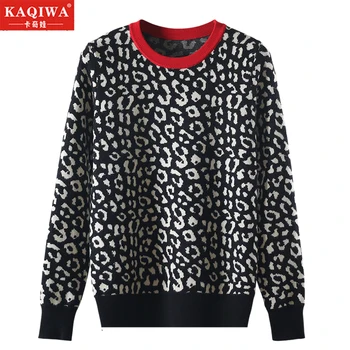 pullover with light leopard-print jacquard contrasting colors loose undershirts is popular for women's autumn winter sweaters
pullover with light leopard-print jacquard contrasting colors loose undershirts is popular for women's autumn winter sweaters