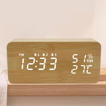 LED Wooden Alarm Clock Temperature and Humidity Table Voice Control Digital Wood Electronic Desktop Clocks Table Decor
LED Wooden Alarm Clock Temperature and Humidity Table Voice Control Digital Wood Electronic Desktop Clocks Table Decor