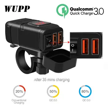 Wupp 12V SEA To USB Adapter with Voltmeter Motorcycle Switch Quick Disconnect Plug with Waterproof Dual QC3.0 USB Fast Charger
Wupp 12V SEA To USB Adapter with Voltmeter Motorcycle Switch Quick Disconnect Plug with Waterproof Dual QC3.0 USB Fast Charger