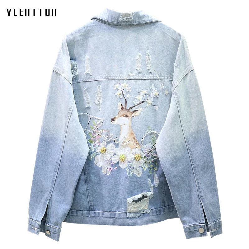 Spring Autumn BF Korean Loose Beading Denim Jacket Women Streetwear Single Breasted Print Hole Jeans Jackets Coat Female Outwear
Spring Autumn BF Korean Loose Beading Denim Jacket Women Streetwear Single Breasted Print Hole Jeans Jackets Coat Female Outwear
