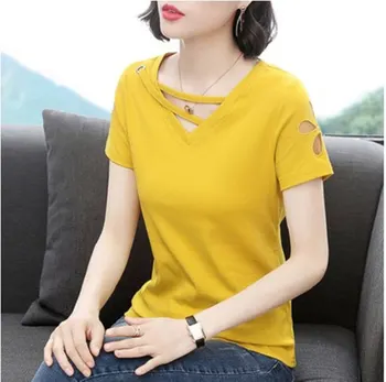Women's Cotton V-neck Solid Color Casual Short Sleeve T-Shirt 2019 
Women's Cotton V-neck Solid Color Casual Short Sleeve T-Shirt 2019