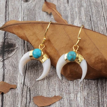 BOROSA Shell Horn Gold Plated & Round Natural Turquoises Dangle Earrings Howlites Natural Shell Women Earrings Dropship
BOROSA Shell Horn Gold Plated & Round Natural Turquoises Dangle Earrings Howlites Natural Shell Women Earrings Dropship