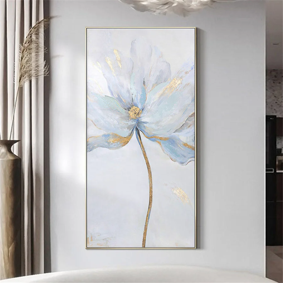 

100% Hand-Painted Beautiful Flower Picture Golden Lily Oil Painting Modern Abstract Canvas Poster Decor Living Room Wall Aat