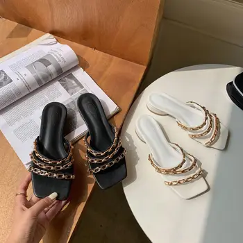 Slippers Weave Leather Women Sandal Open Toe Flat Casual Slides Summer Outdoor Beach Female metal chain Flip Flops
Slippers Weave Leather Women Sandal Open Toe Flat Casual Slides Summer Outdoor Beach Female metal chain Flip Flops