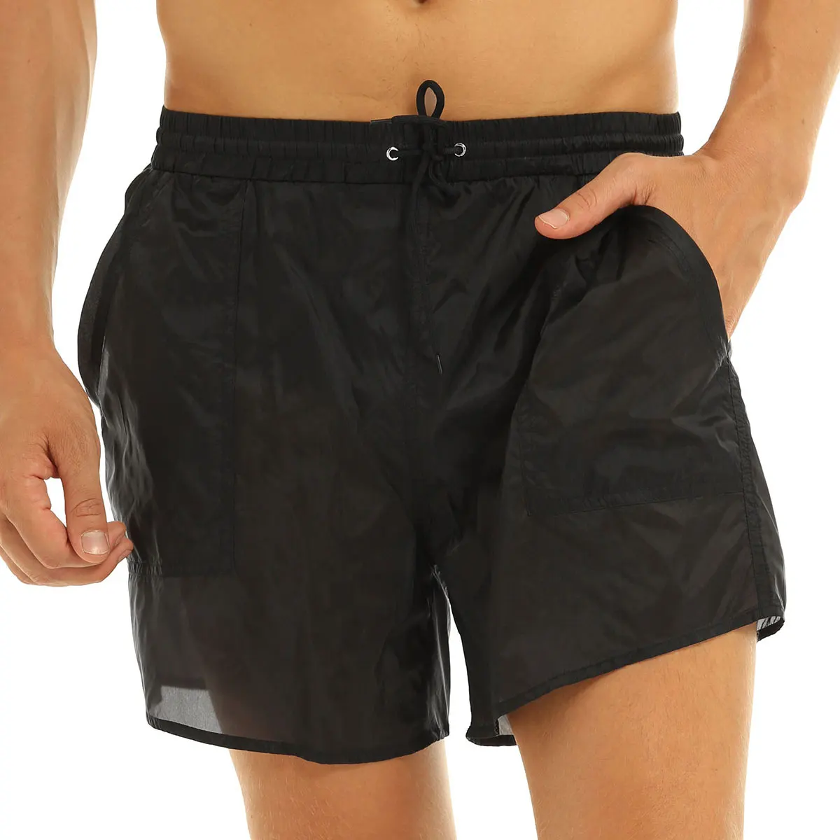 Men Elastic Waist Solid See-Through Drawstring Quick Dry Beach Shorts Swimwear Trunks with Bulit-in Mesh Briefs Erotic Sleepwear
Men Elastic Waist Solid See-Through Drawstring Quick Dry Beach Shorts Swimwear Trunks with Bulit-in Mesh Briefs Erotic Sleepwear