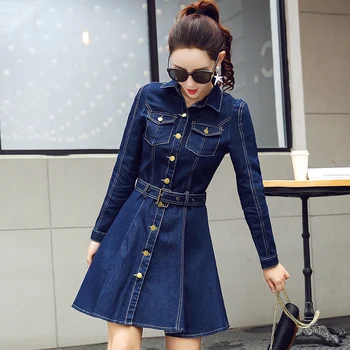 Spring 2020 Long Sleeves Denim Dress Womens Korean Single-breasted Pockets Sashes sexy Slim A-Line mini Jeans Dress Female
Spring 2020 Long Sleeves Denim Dress Womens Korean Single-breasted Pockets Sashes sexy Slim A-Line mini Jeans Dress Female
