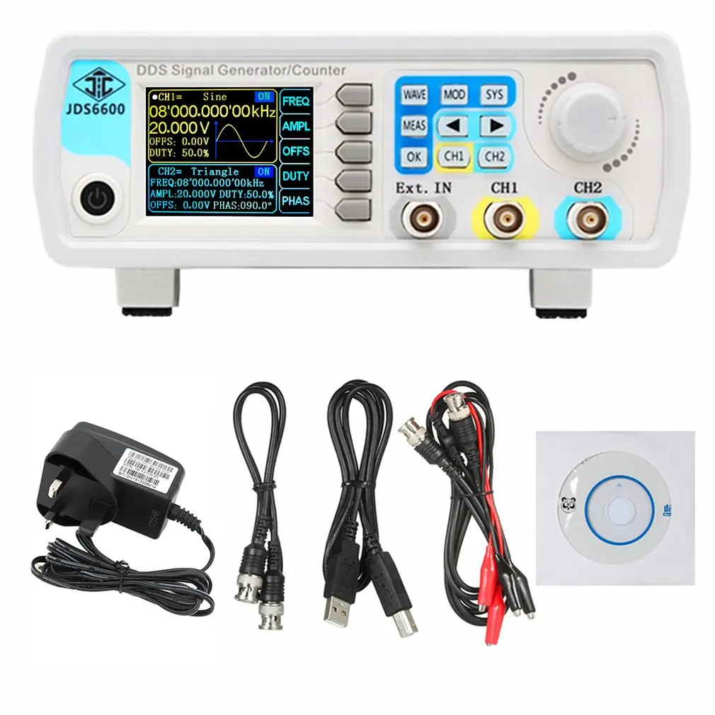 JDS6600 60MHz Digital Control DDS Dual-channel Arbitrary Waveform Functional Signal Generator Frequency Meter High Precision
JDS6600 60MHz Digital Control DDS Dual-channel Arbitrary Waveform Functional Signal Generator Frequency Meter High Precision