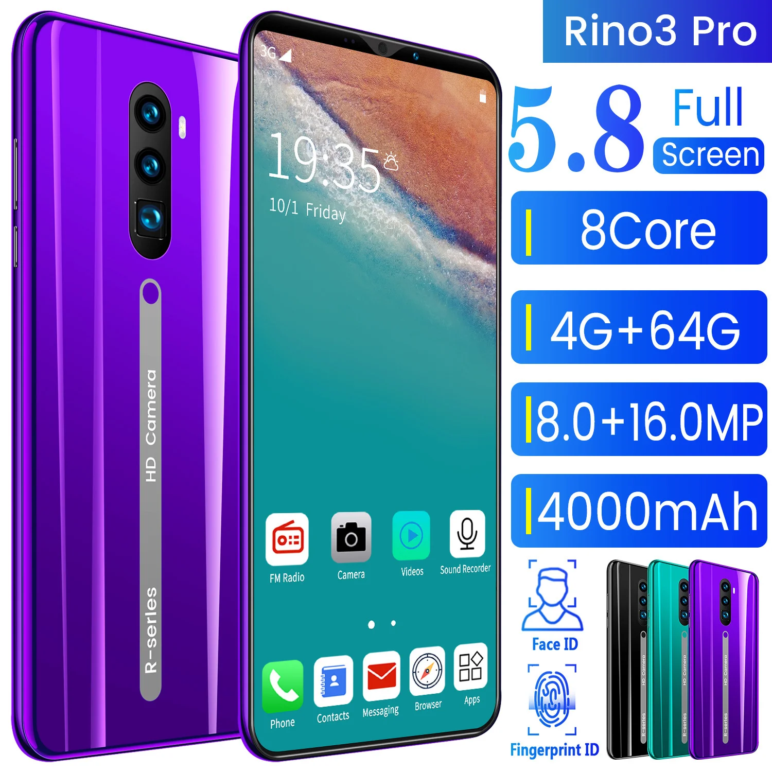 Rino3 Pro 5.8 Inch Screen Android Phone Purple Water Drop Screen Smartphone Solid Color Mobile Phone Cool Shape Fashion
Rino3 Pro 5.8 Inch Screen Android Phone Purple Water Drop Screen Smartphone Solid Color Mobile Phone Cool Shape Fashion
