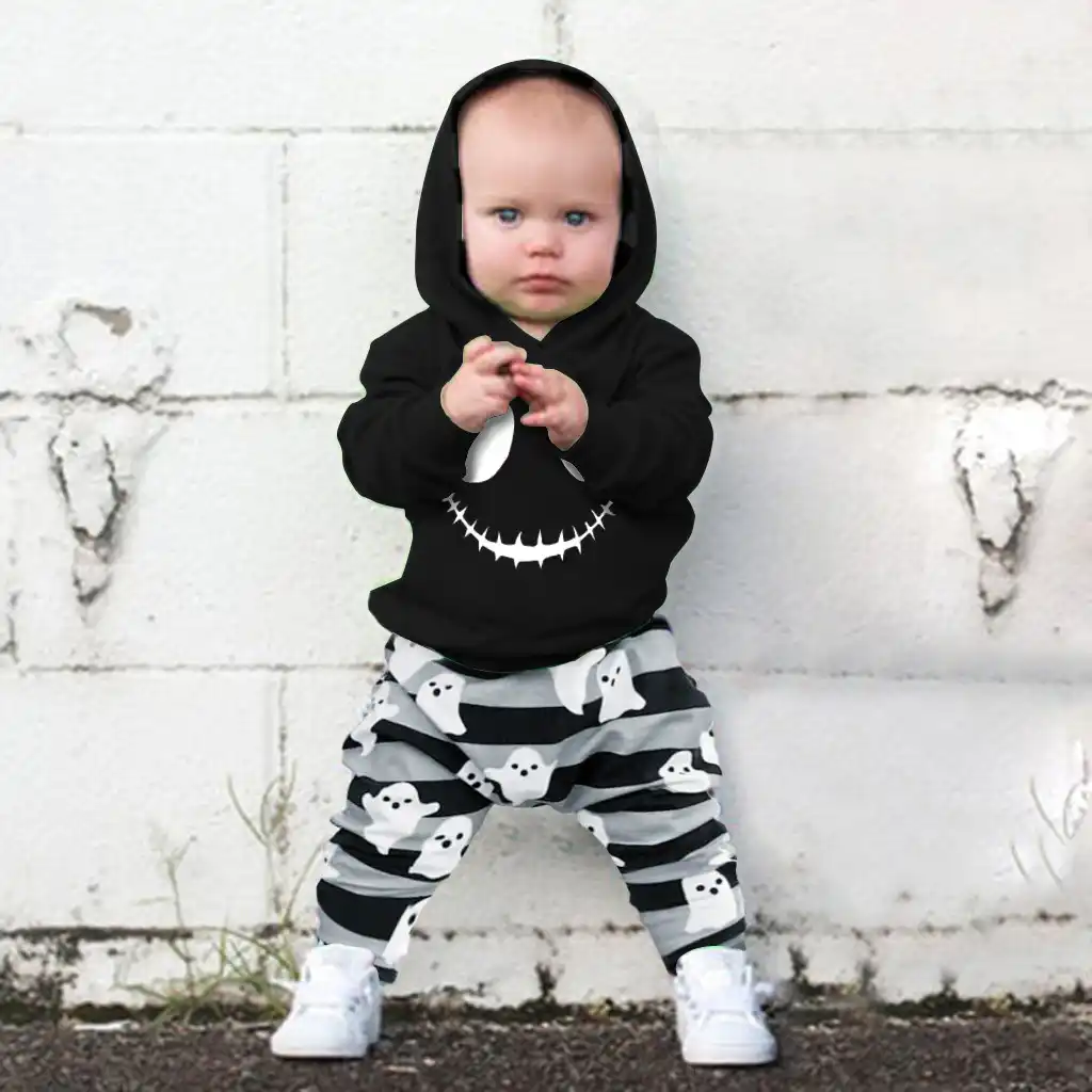 skull hoodie tops striped pants outfits toddler baby boys sets