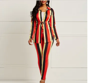 2019 popular women's suit European and American temperament fashion sexy striped long-sleeved trousers two-piece
2019 popular women's suit European and American temperament fashion sexy striped long-sleeved trousers two-piece