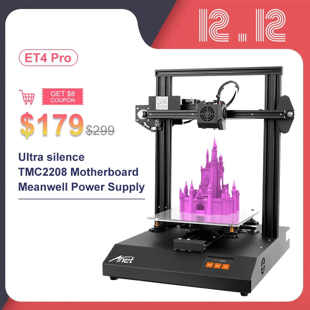 Anet 3D Printer ET4 Pro Ultra Silent Printing with TMC2208 Stepper Driver,All-Metal & Touch Screen,Auto-leveling Module Assembly
Anet 3D Printer ET4 Pro Ultra Silent Printing with TMC2208 Stepper Driver,All-Metal & Touch Screen,Auto-leveling Module Assembly