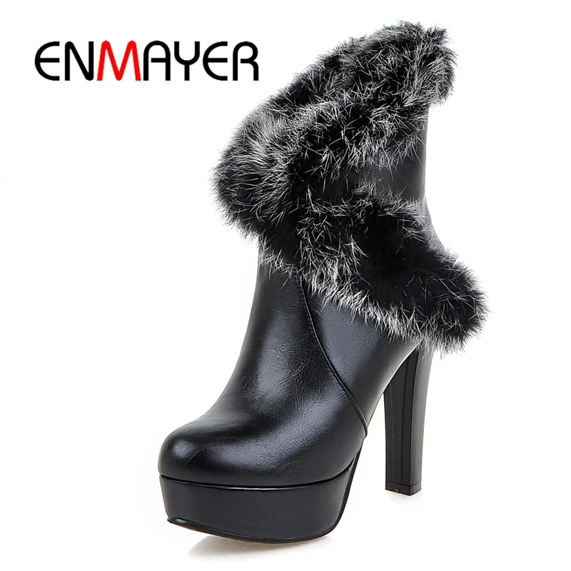 Фото ENMAYER New arrival Winter Women high heels Fashion lady snow Boots Round Toe Ladies Shoes Black Wedges ZYL103 | Обувь