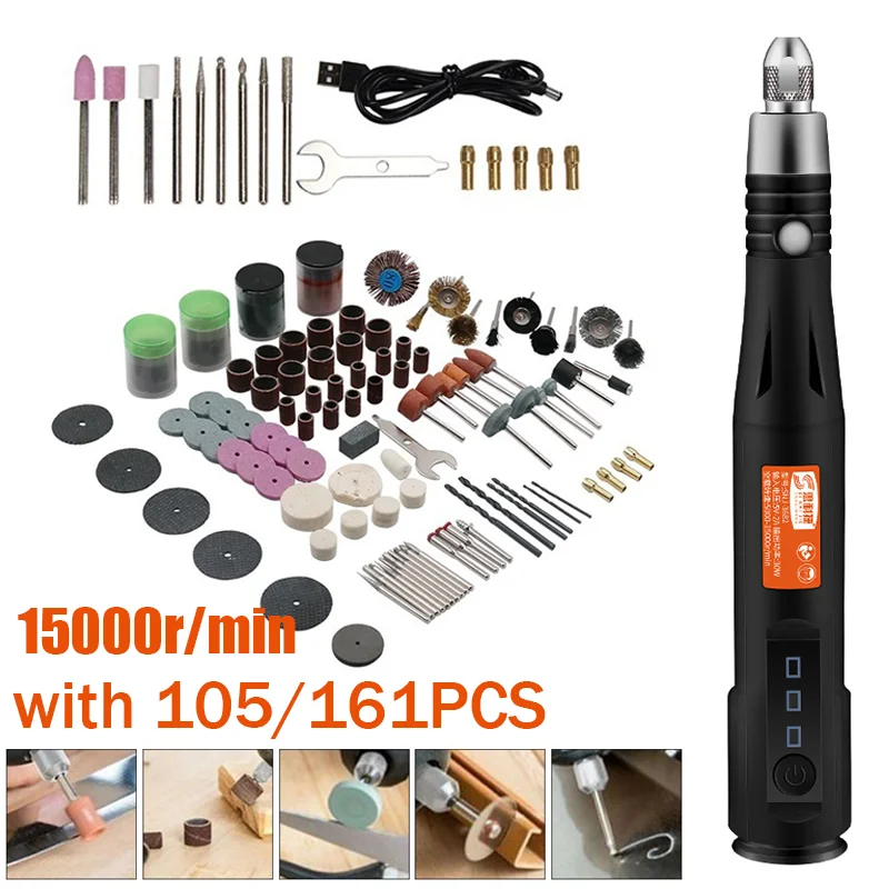 Фото NEW USB Mini Grinder Electric Engraving Drill Metal Wood Polishing Machine Variable Speed Rotary Power Tools With 105/161PCS Set |