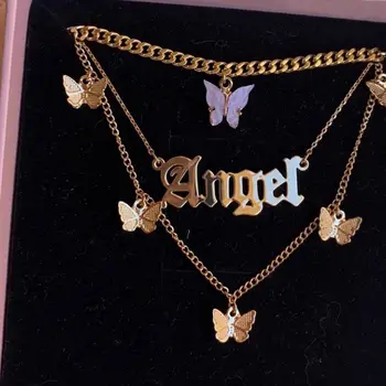 3Pcs/set Multilayer Retro Angel Letter Butterfly Pendant Necklace for Women Gold Color Metal Cuban Chain Choker Necklace Jewelry 
3Pcs/set Multilayer Retro Angel Letter Butterfly Pendant Necklace for Women Gold Color Metal Cuban Chain Choker Necklace Jewelry