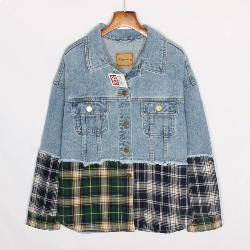 2020 Autumn New Korean Fashion Plaid Shirt Splice Denim Jacket Women Outerwear Fashion Mid Long Loose Jeans Jacket Coat Female
2020 Autumn New Korean Fashion Plaid Shirt Splice Denim Jacket Women Outerwear Fashion Mid Long Loose Jeans Jacket Coat Female
