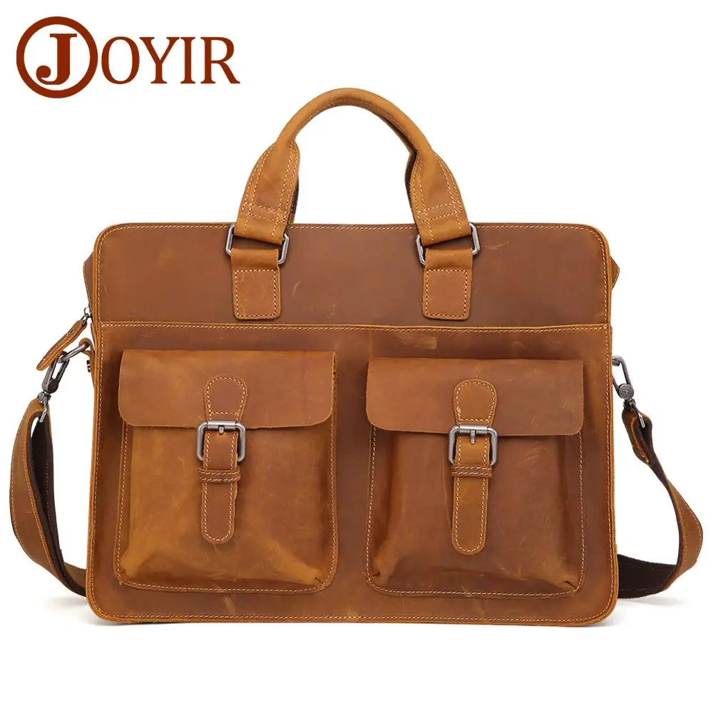 

JOYIR Vintage Crazy Horse Leather Messenger Bag Men's Cowhide Genuine Leather Briefcase Male Laptop Bag Men Business Travel Bag