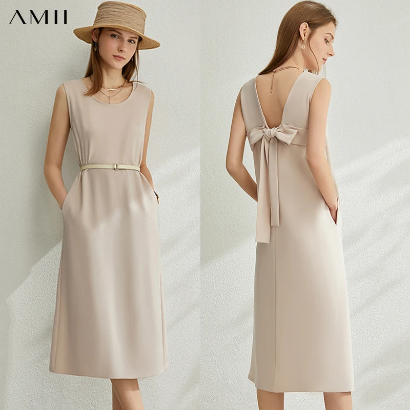 Женское платье AMII Minimalism однотонное повседневное свободное с открытой спиной и