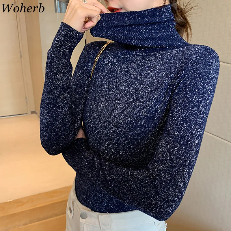 Woherb Glitter Turtleneck Knit Sweater Women High Stretch Pullover and Jumper Autumn Winter Lurex Slim-fit Baisc Sweaters 23497
Woherb Glitter Turtleneck Knit Sweater Women High Stretch Pullover and Jumper Autumn Winter Lurex Slim-fit Baisc Sweaters 23497