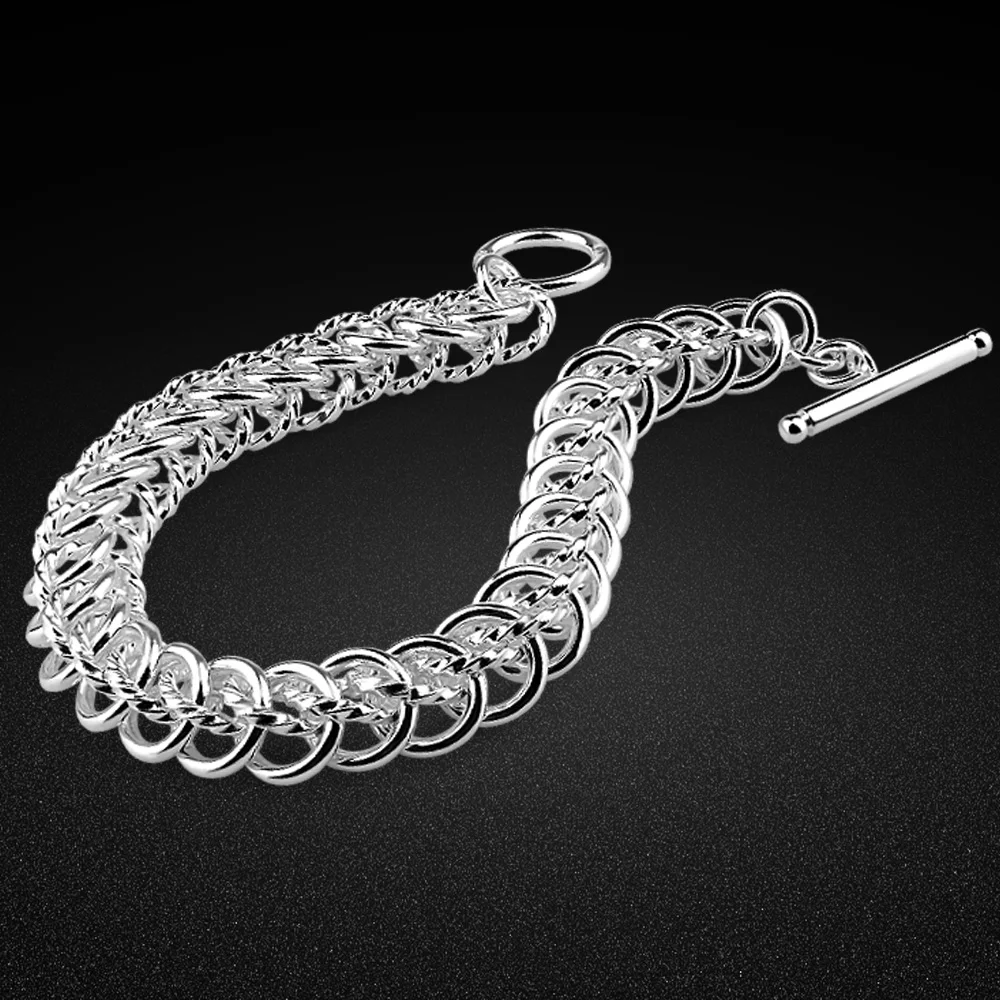 

Классический красивый браслет из стерлингового серебра 925 пробы с цепочкой и звеньями, изысканные модные ювелирные изделия для влюбленных, подарки, простые аксессуары на пуговицах