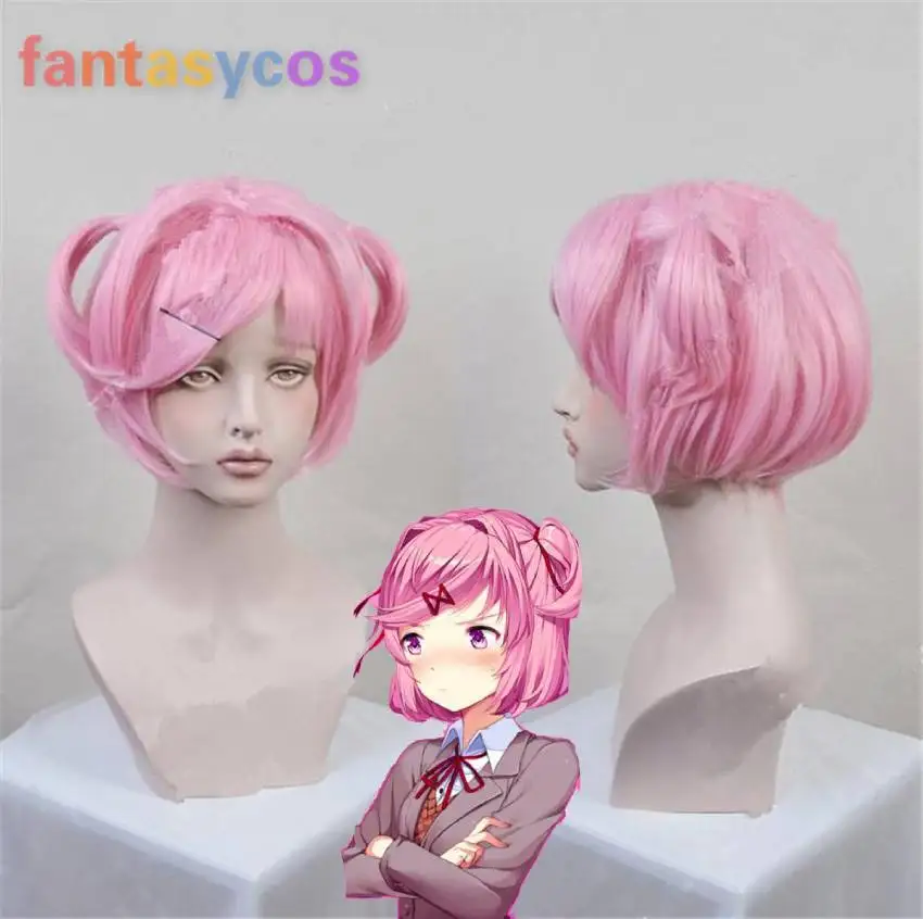 Розовый короткий парик Doki Literature Club Natsuki карнавальный костюм для женщин вечерние