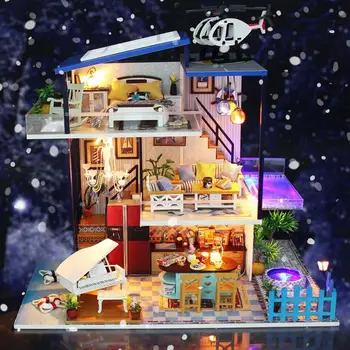 Mini Blue Sea Romance Villa Model Dollhouse Scene Accessories DIY LED Light Dollhouse Miniature Pocket Furniture Christmas Gift
Mini Blue Sea Romance Villa Model Dollhouse Scene Accessories DIY LED Light Dollhouse Miniature Pocket Furniture Christmas Gift
