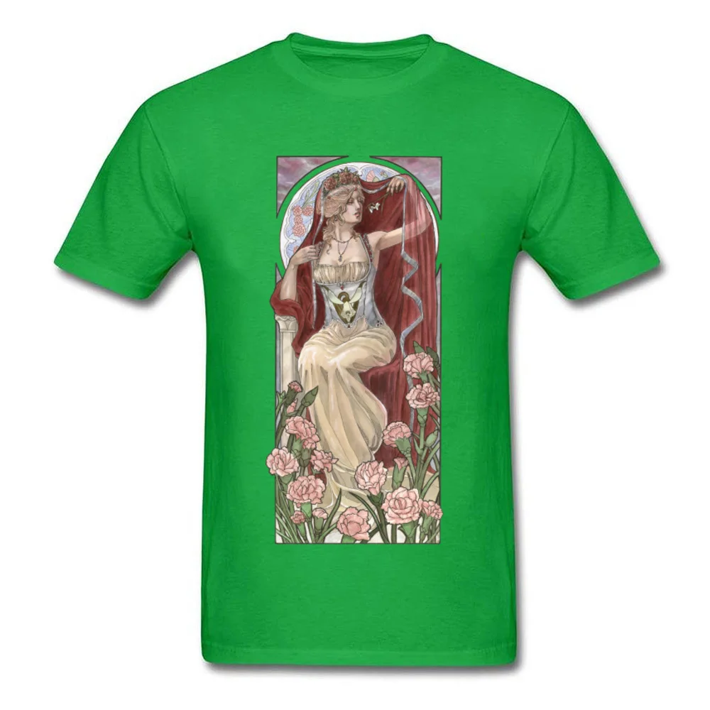Lady_of_January_Art_Nouveau_Birthstone_Series_with_Carnations_1327 Tops Shirts O Neck 100% Cotton Men T-Shirt Group Tshirts Cheap Lady_of_January_Art_Nouveau_Birthstone_Series_with_Carnations_1327 green