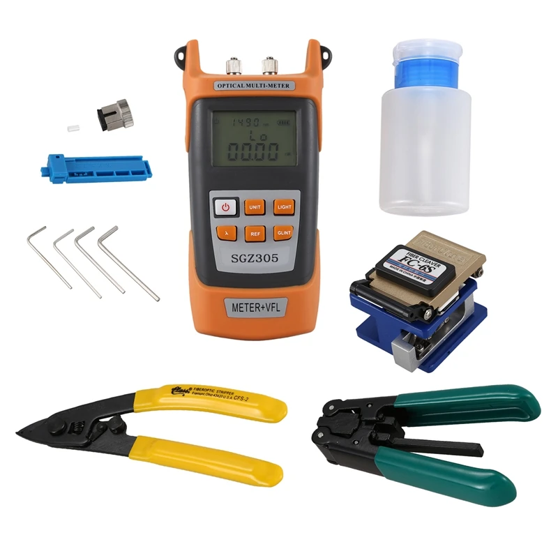 Fiber Optic FTTH Tool Kit With FC-6S Fiber Cleaver And Optical Power Meter 5km Visual Fault Locator 1mw Wire Stripper
Fiber Optic FTTH Tool Kit With FC-6S Fiber Cleaver And Optical Power Meter 5km Visual Fault Locator 1mw Wire Stripper