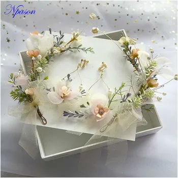 Bride Wedding Dress Headwear Yarm Flower Hariband Earring Sets Bridal Wedding Accessories Hair Decorate Charming Hair Jewelry 
Bride Wedding Dress Headwear Yarm Flower Hariband Earring Sets Bridal Wedding Accessories Hair Decorate Charming Hair Jewelry