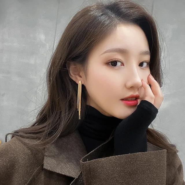 Boucles d'oreilles pendantes à pampilles à long fil pour femmes, boucle d'oreille géométrique, périphérie brillante, or vintage, bijoux coréens, document, mode, nouveau, 2020 2