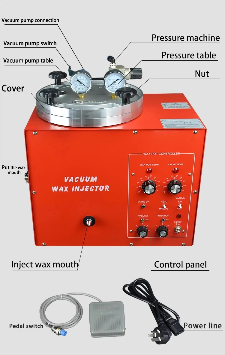 

Jewelry Equipment 110V/220V Red Color Mini Vacuum Pressure Wax Injector Digital Casting Device Wax Injection Machine